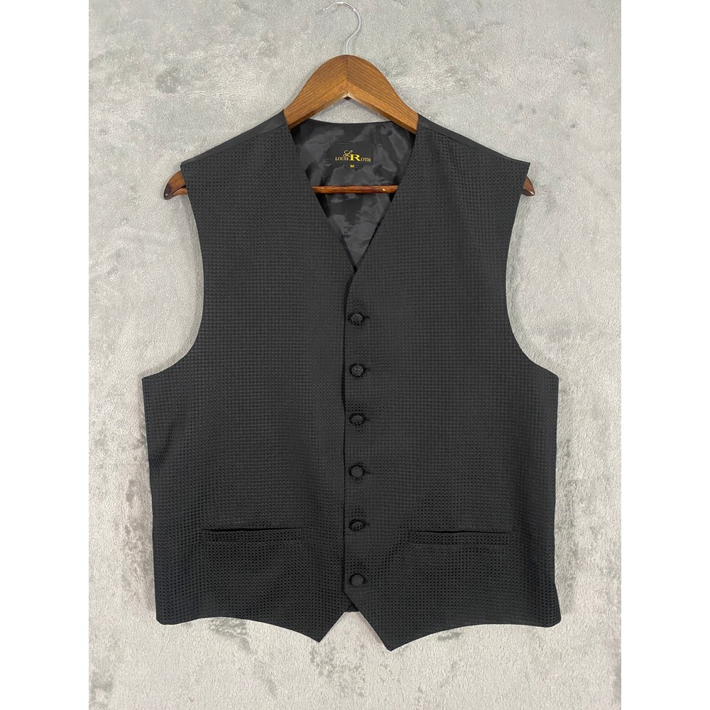 Louis Roth Vest Mens M Black Textured Diamond Formal 6-Button Waistcoat USA Made